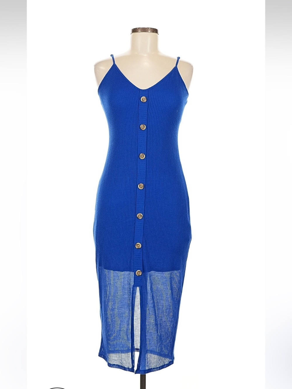 Express Ribbed Button Front Midi Dress Blue Size M
